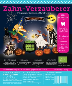 Halloween Zahn-Verzauberer 180g +10%  Bio-Kokos Zahn- und Mundhygiene-Snack für Hunde