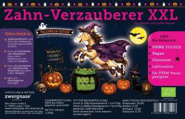Halloween "Kokos-Snack XXL" 1200g Bio Kokos Zahn- und Mundhygiene Snack für Pferde und große Hunde
