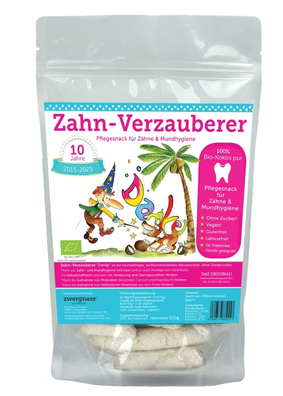Zahn-Verzauberer "DANKESCHÖN" 500g Pflegesnack für Zähne/Mundhygiene Kokos PUR, bio