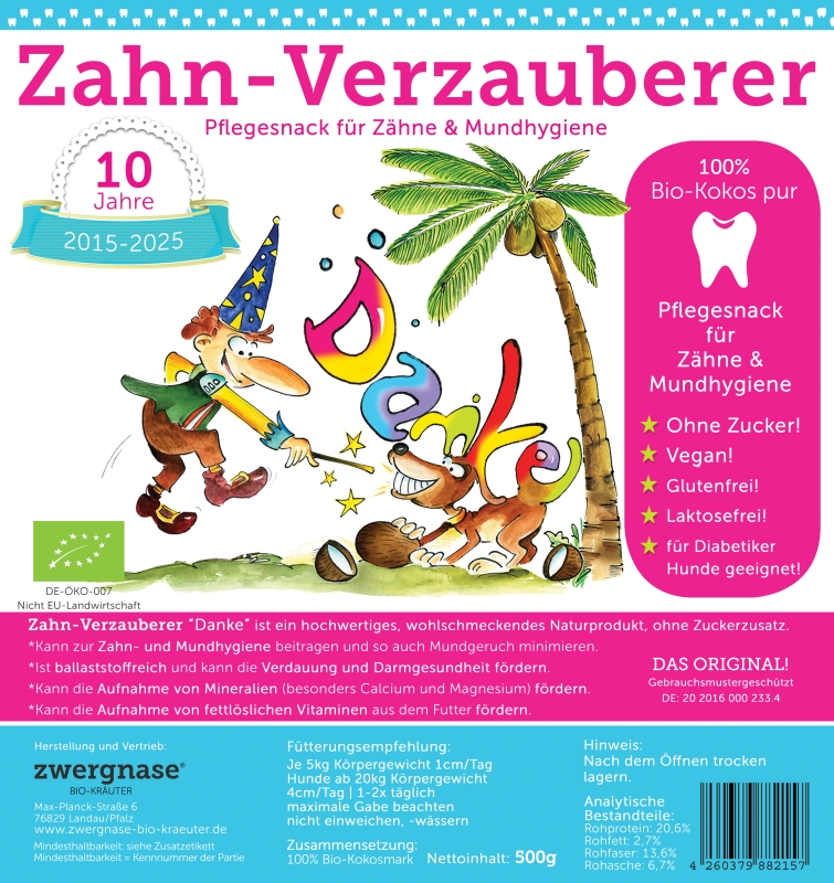 Zahn-Verzauberer "DANKESCHÖN" 500g Pflegesnack für Zähne/Mundhygiene Kokos PUR, bio