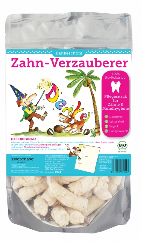 Zahn-Verzauberer "DANKESCHÖN" 500g Pflegesnack für Zähne/Mundhygiene Kokos PUR, bio