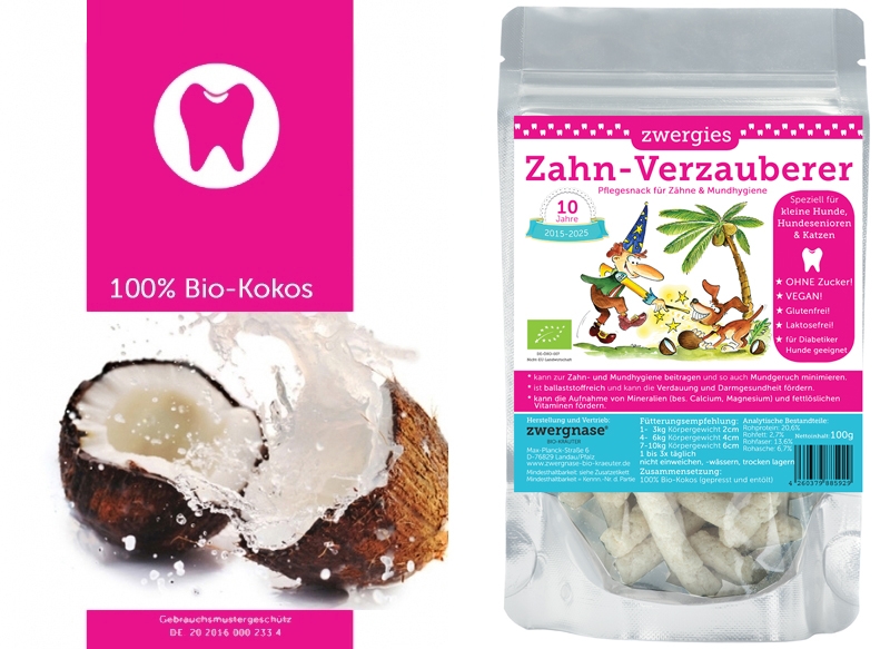 Zahn-Verzauberer "Zwergies" 90g +10% Bio Kokos Zahn- und Mundhygiene Snack für kleine Hunde und Katzen